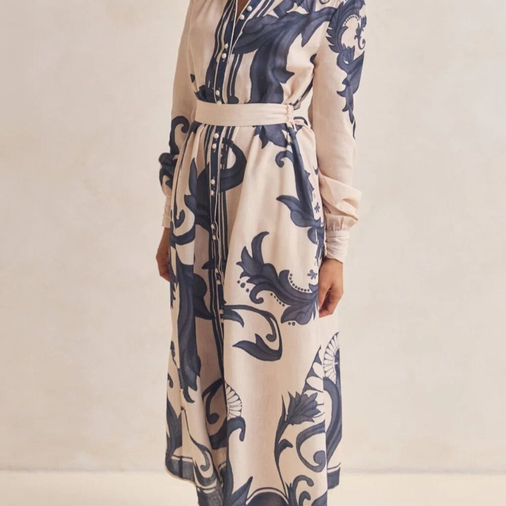Printed Button Down Belted Shirt Dress - Picture 3 of 10